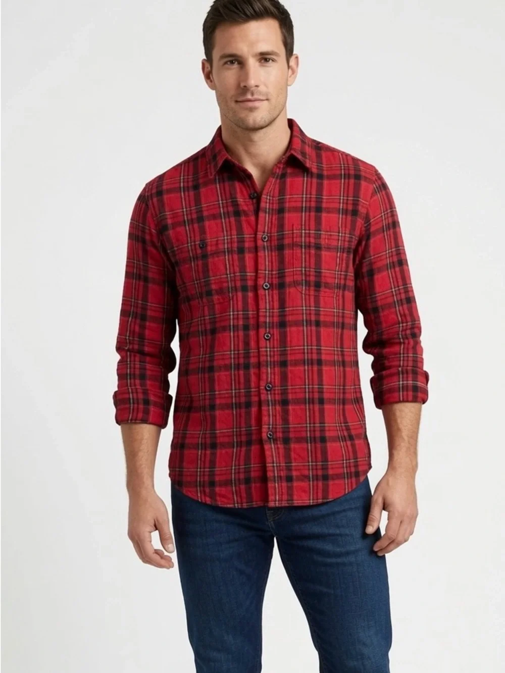 J. Crew Red Plaid Button-Down Men's Shirt sz M